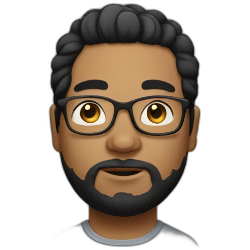 Short man with lots of black hair and beard, fat with glasses in his hair, dressed like a bum. emoji