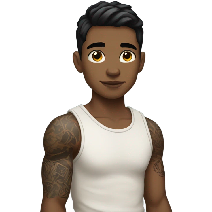 boy with dark hair and light skin with tattoos on the arms emoji