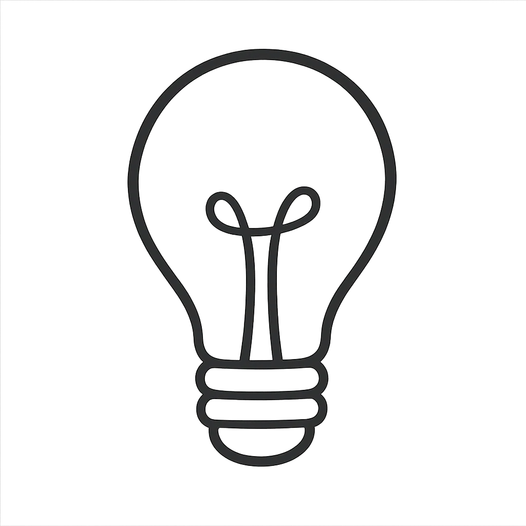 hand-drawn outlined icon of a light bulb emoji