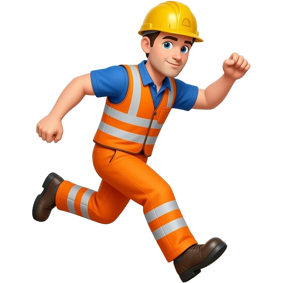 man in hi-vis orange overalls trips emoji
