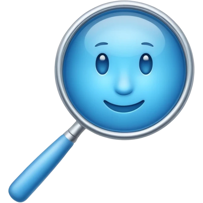 3D blue magnifying glass emoji, smooth rounded shape, glossy plastic, soft gradient, minimal emoji style, clean background emoji