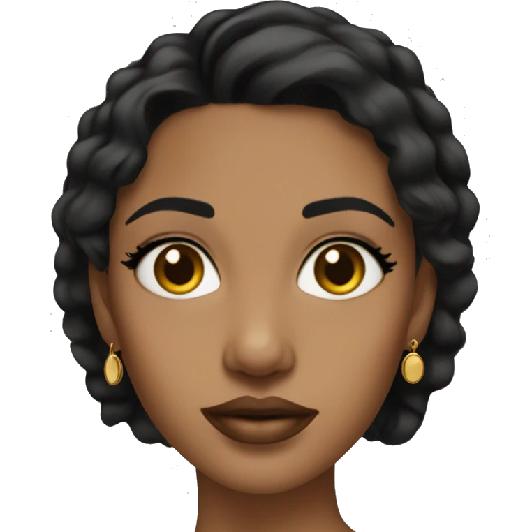 girl with medium black hair, dark eyes, gold earrings and necklace and bold lips tanned skin emoji