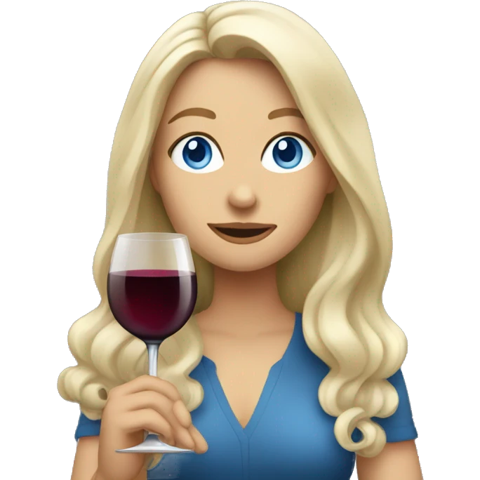 White women with long hair and blue eyes drinking wine emoji