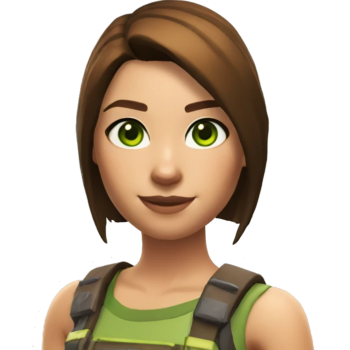 Female Fortnite Skin with brown straight hair and green eyes emoji