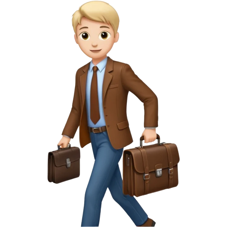 A satisfied teenager walks with a briefcase emoji