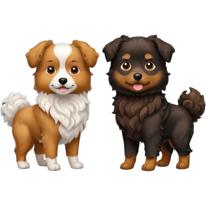two dogs with wavy hair, one black and one brown with mountains emoji