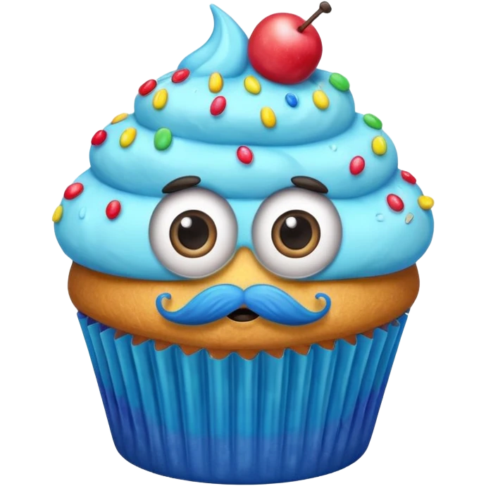 mustached cupcake big eyes emoji