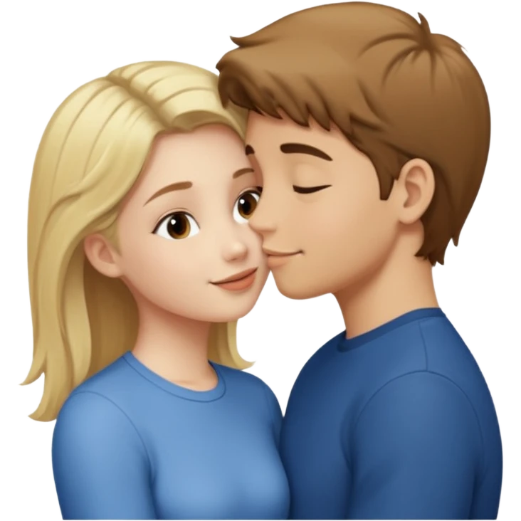Blonde girl kissing brown hair boy happy  emoji