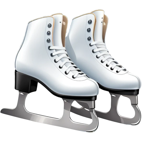 An icon featuring a pair of elegant figure skates resting on scratched, worn ice. In the background, cheering spectators fill the stands of a grand stadium, creating a vibrant atmosphere. Transparent background highlights the essence of figure skating performance emoji