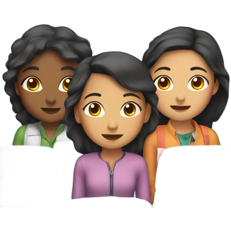Two brown girls and one asian girl on a plane together emoji