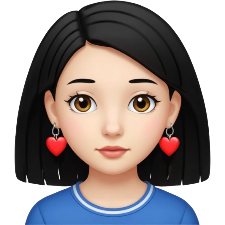create an i phone emoji of a young 8th grade school girl, with fair skin, heart shape face, has medium length straight black hair and with hoops earrings. emoji