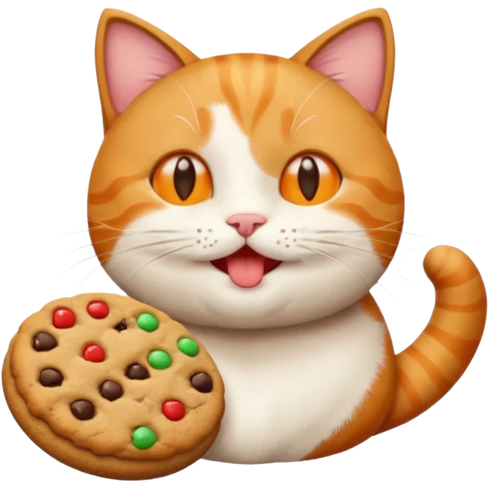a round cat happily eating a cookie, emoji style emoji