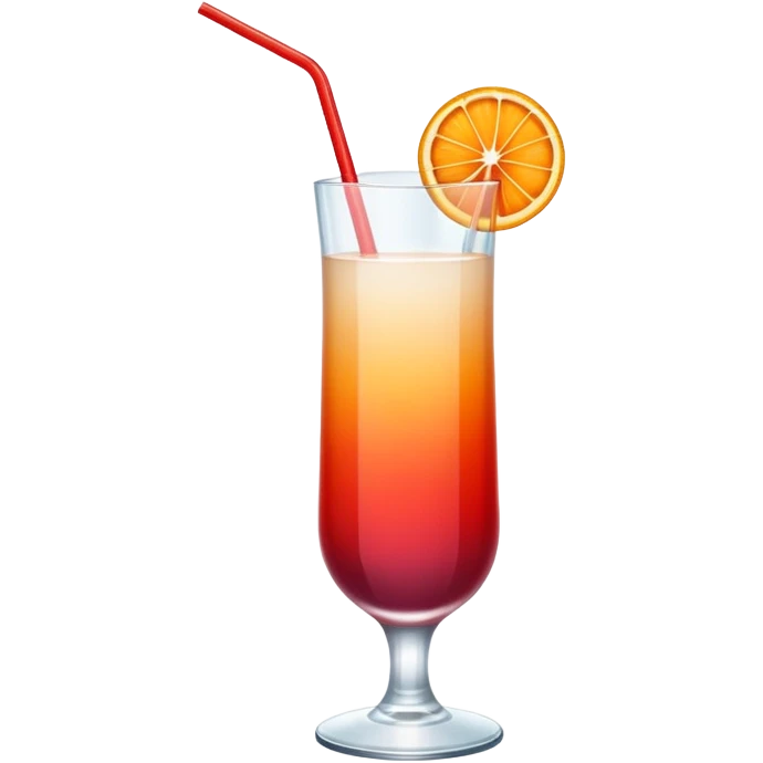 Sex on the beach cocktail with gradient orange to red top to bottom, in a long class with a straw emoji
