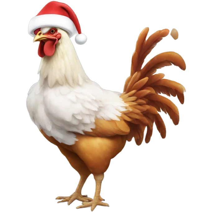 A Christmas chicken eating chicken wings saying merry Christmas  emoji