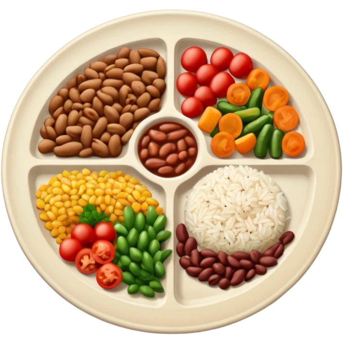 prato de comida dividido com legumes carne arroz e feijão emoji