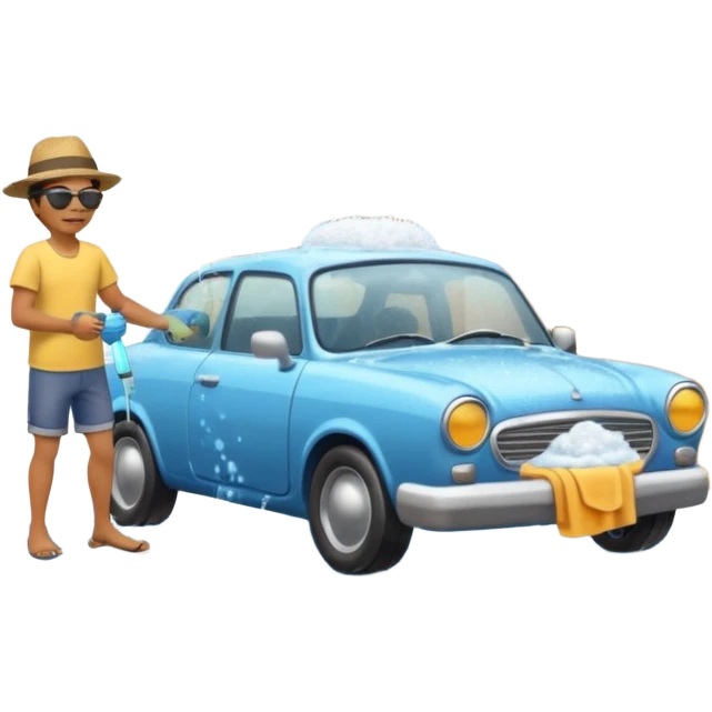 man washing a car outside his house full body emoji