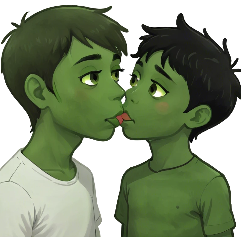 A brown hair boy that’s white kissing a black hair boy that’s white emoji