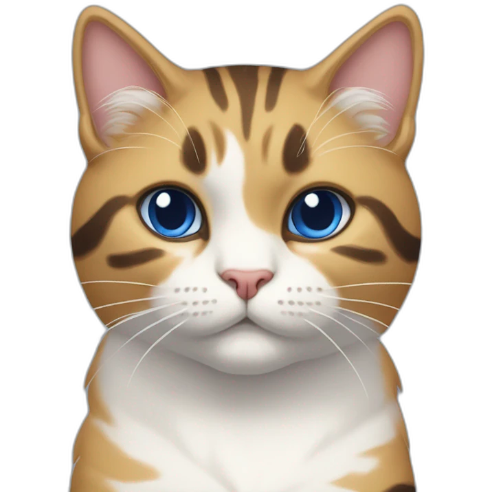 Purradise Meowscles is a buff anthropomorphic calico  cat  he has a mullet, a floral designed t shirt that is unbuttoned and blue and white stripped shorts emoji