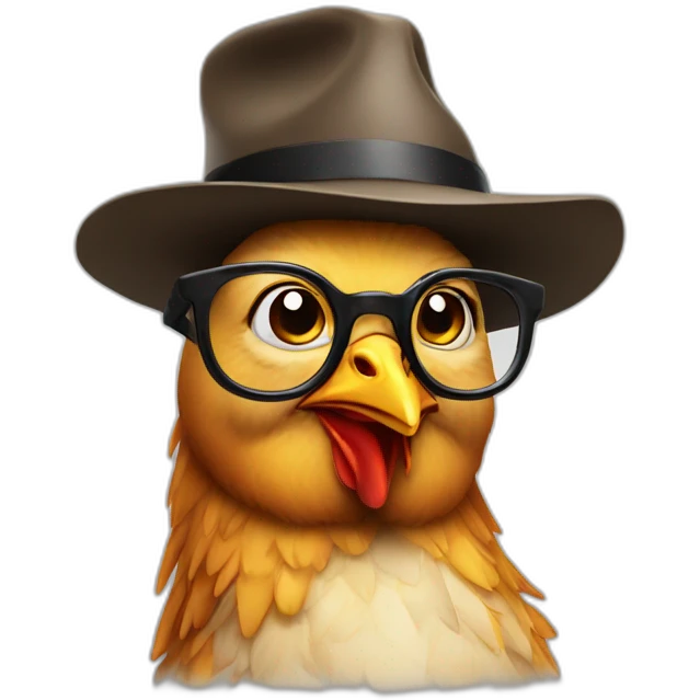 Chicken phd student with hat and glasses emoji