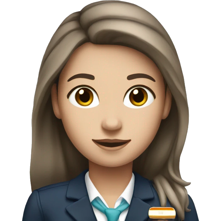 Flight attendant with long brown hair and white skin and an airline scarf emoji