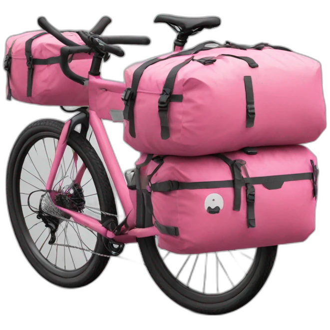 Bikepacking pink bike with aereo bags emoji