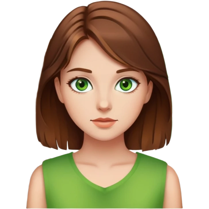 pretty girl with brown hair, green eyes indoors emoji