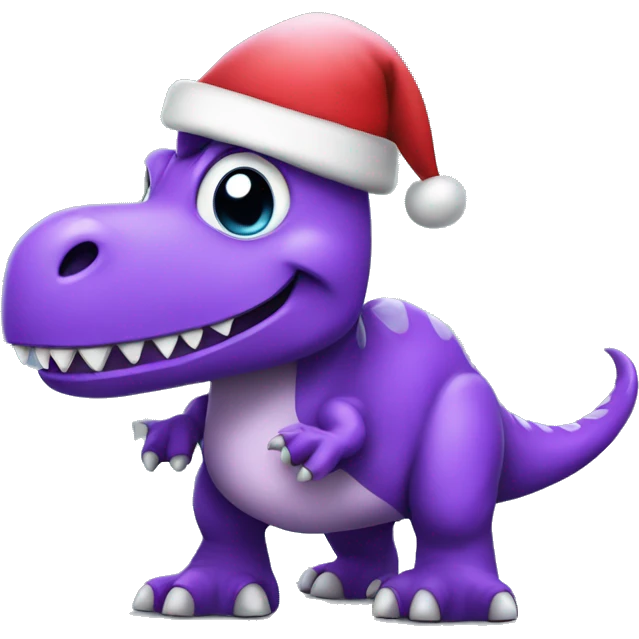 A purple dinosaur wearing a Santa hat with lights emoji
