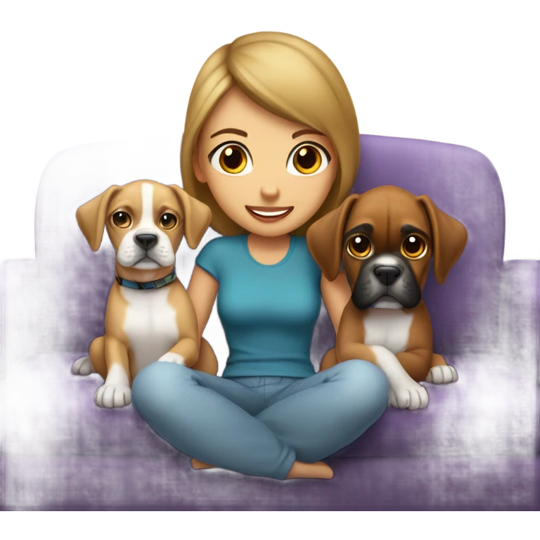 2 light skin girls on couch with boxer puppy  emoji