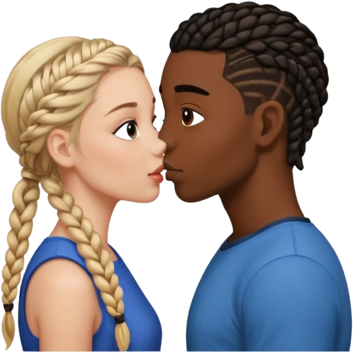 Please create a French kiss between a white girl with braids  and black boy with straight hair emoji