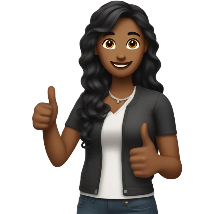 Woman, brown skin, long black hair, wavy hair, thumbs up emoji