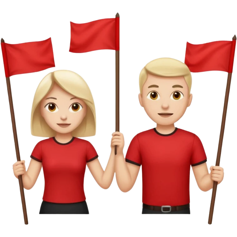 UN HOMBRE Y UNA MUJER CON  POLERAS ROJAS Y BANDERAS ROJAS emoji