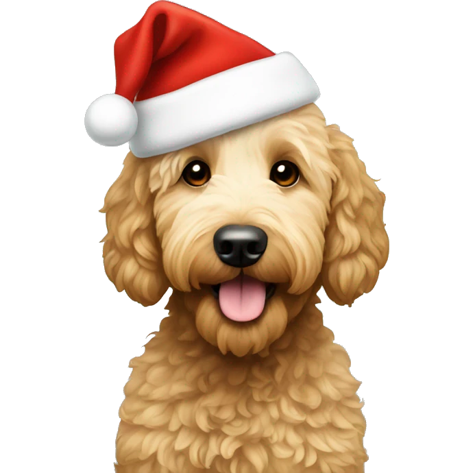 Goldendoodle wearing Santa hat emoji
