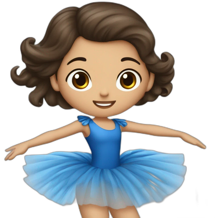 Fille brune avec des taches de rousseur avec un beau tutu bleu rois qui danse emoji