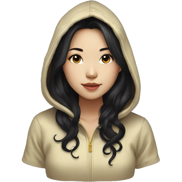 asian girl with long black wavy hair with gold highlights in a hoody emoji