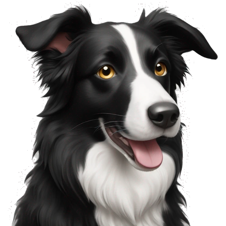 black and white freckled face border collie with ball in her mouth emoji