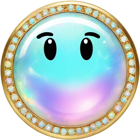 opal gemstone smiley face with gold border emoji