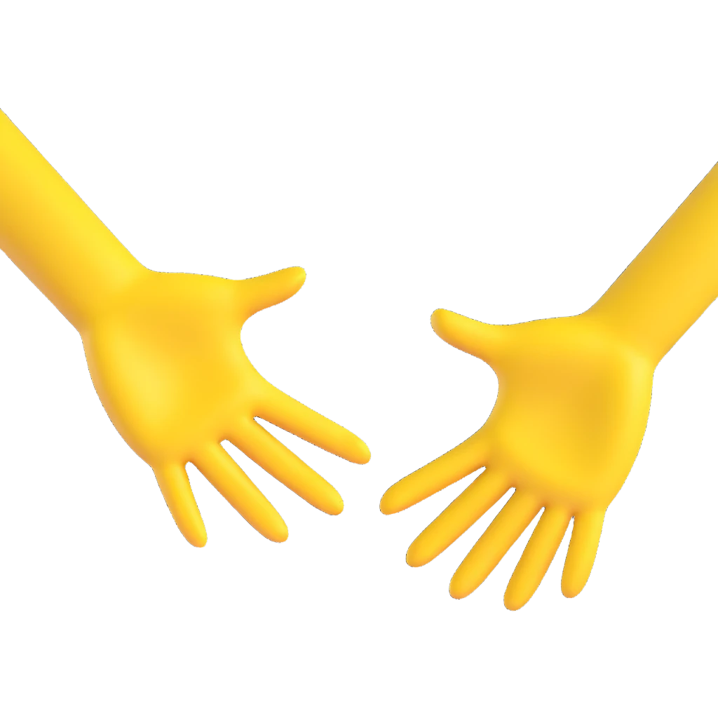 A 3D yellow emoji-style illustration of two open hands, positioned side by side and angled to the right, as if they are pushing something like a swing. Add motion lines behind the hands to the left to show a rightward pushing movement. Clean cartoon style, minimal background emoji