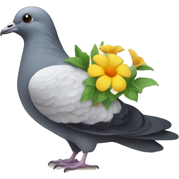 a pigeon with some flowers emoji