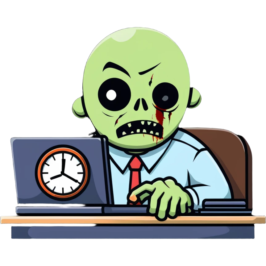 tired zombie office worker staring at clock waiting for break time emoji