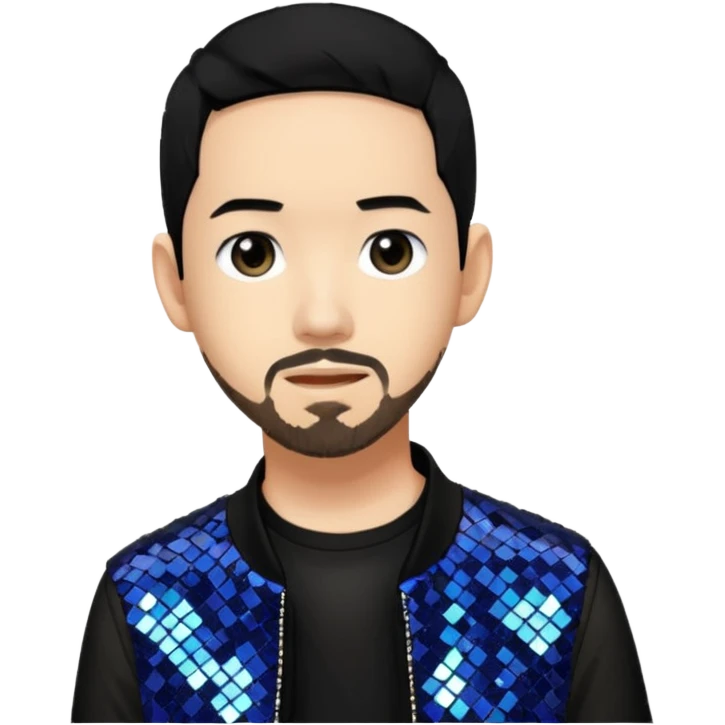 Mike Shinoda with black hair, black sequin tour outfit emoji
