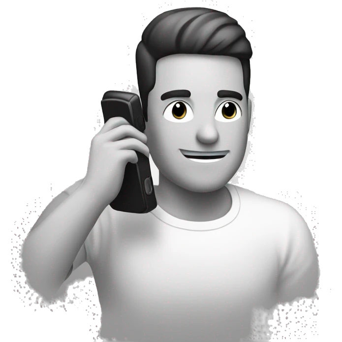 black and white image of a man hanging up a phone emoji