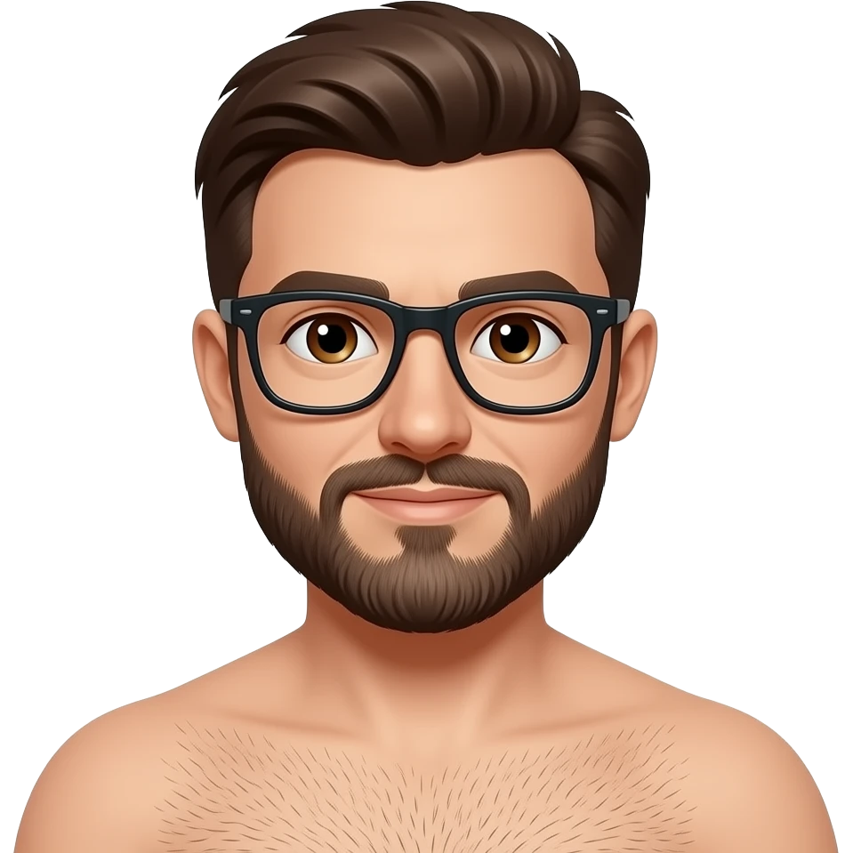 Naked bald man with a beard and glasses brown hair brown eyes emoji