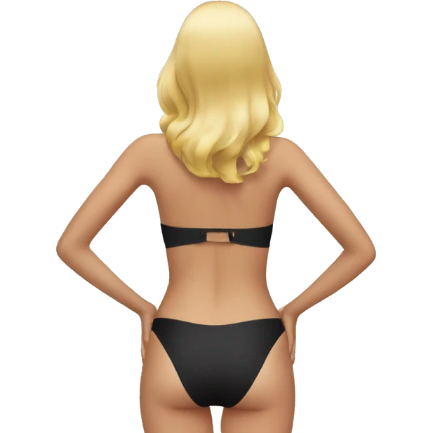 Blonde woman from behind. Black swimsuit  emoji