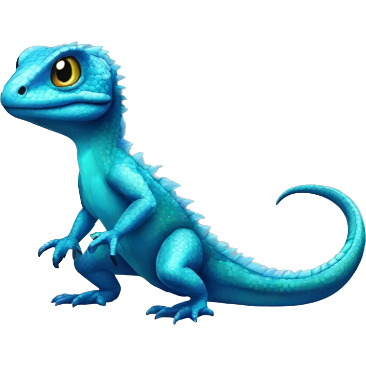 Cyan Shiny Glossy Lizard-Reptile-Raptor-Fakémon with dark-blue patterns Full Body emoji