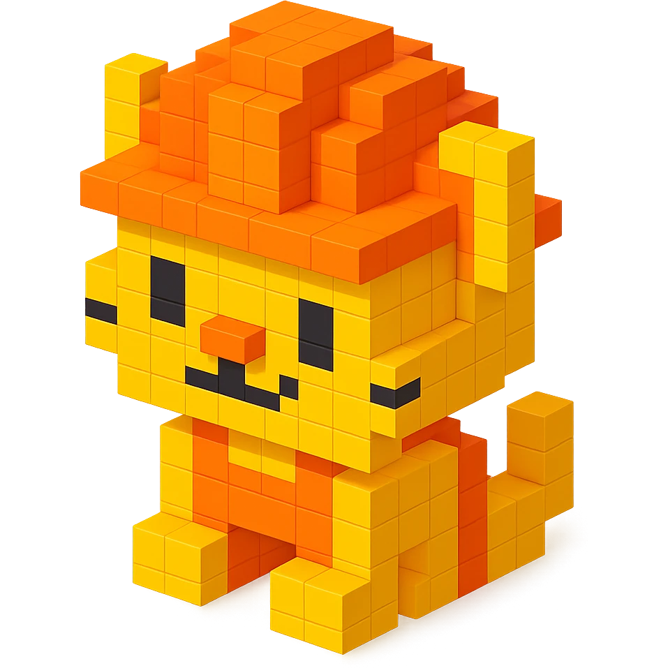 worker cat wearing an orange helmet in voxel style emoji