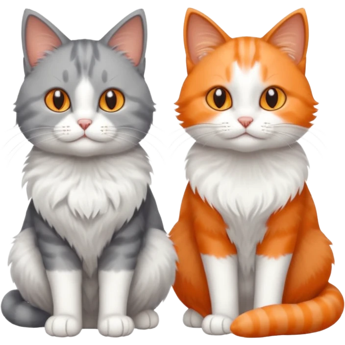a realistic looking very fluffy grey and white cat with grey legs and white paws, sitting next to another cat emoji
