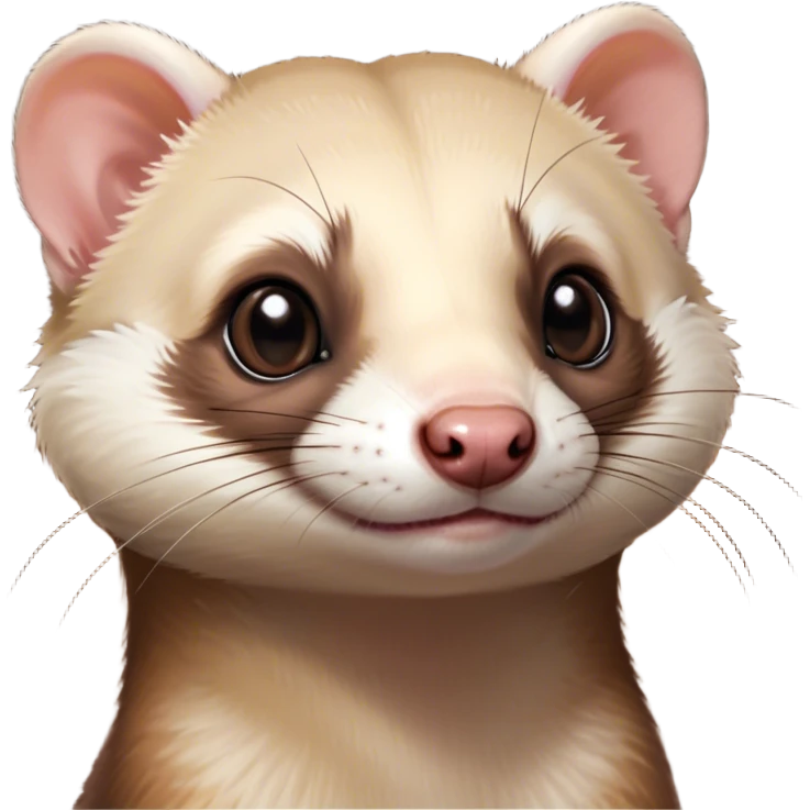 Cinematic Cute sable ferret Portrait Emoji, Head tilted playfully, with an elongated, flexible body and a characteristically curious expression, featuring a short, pointed snout, bright, sparkling eyes, and soft fur in warm brown and cream tones, Simplified yet irresistibly adorable features, highly detailed, glowing with a warm, friendly glow, high shine, affectionate and lively, stylized with a touch of whimsical mischief, soft glowing outline, capturing the essence of a fun-loving and mischievous sable ferret that feels like it could scamper straight into your heart! emoji