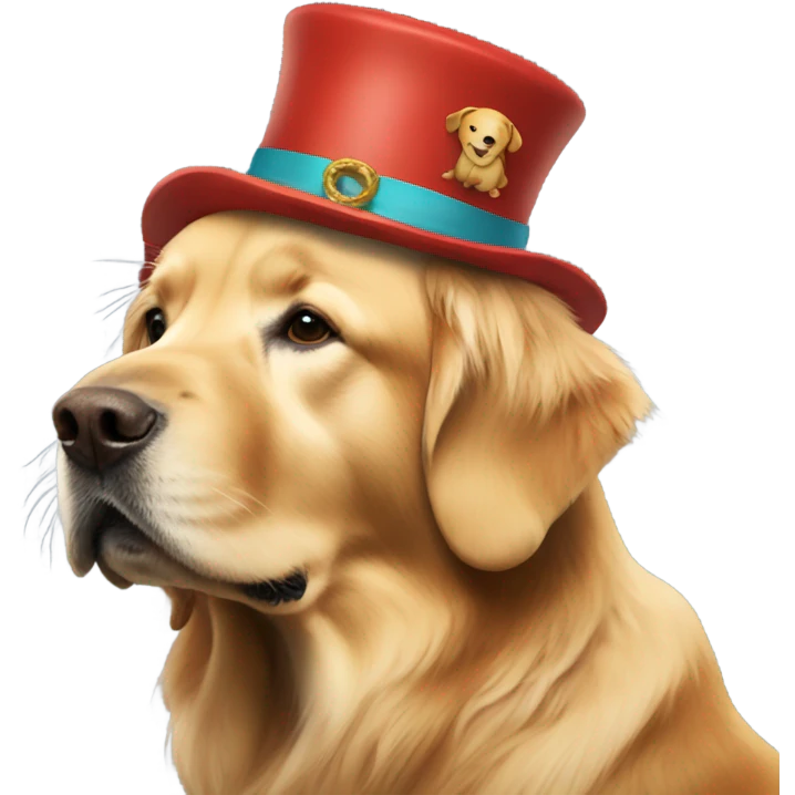 A golden retriever wearing a walrus cap emoji