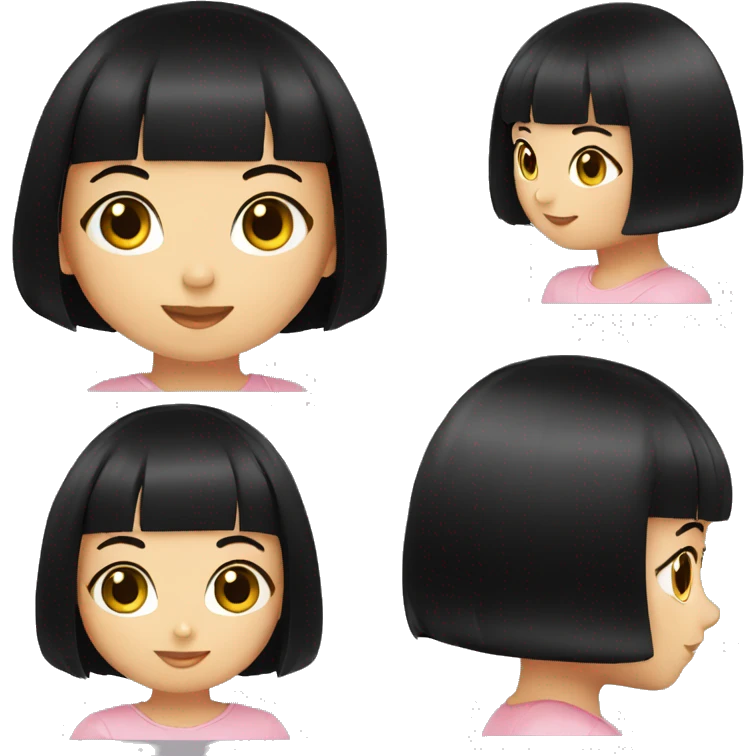 young girl, black bob haircut with bangs, fair skin emoji