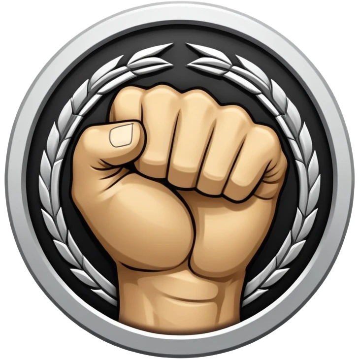Round emblem symbolizing combat sports, featuring a clenched fist facing forward at the center. The fist is bold and strong, representing power and skill in martial arts. Surrounding the fist are dynamic lines, giving the emblem a sense of motion and energy. emoji